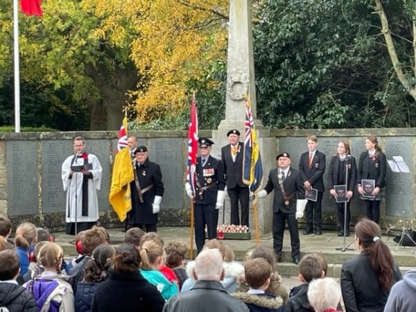 Vicar S Rees making speech at Chapel Green War Memorial on Armistice Day